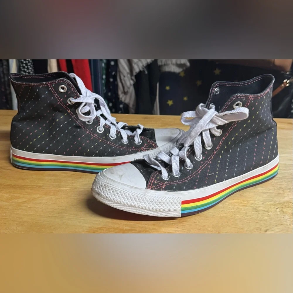 Converse Black High-Top Sneakers with Rainbow Midsole Stripe